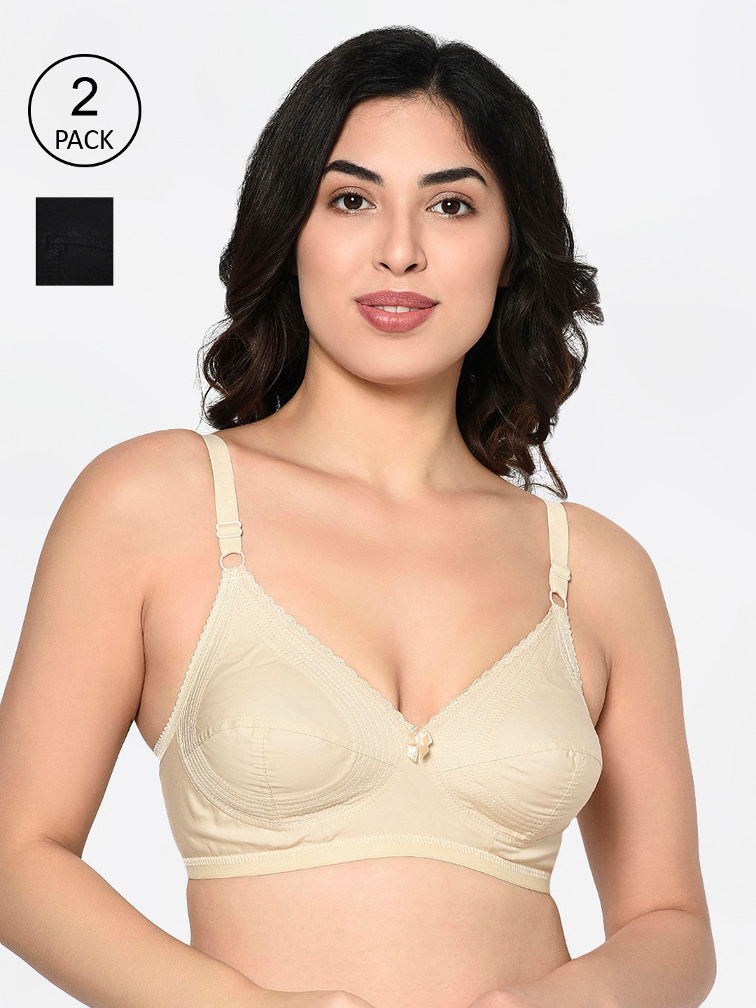 

Bodycare Pack Of 2 Cream-Coloured & Black Solid Non-Wired Non Padded Everyday Bra 6596BS