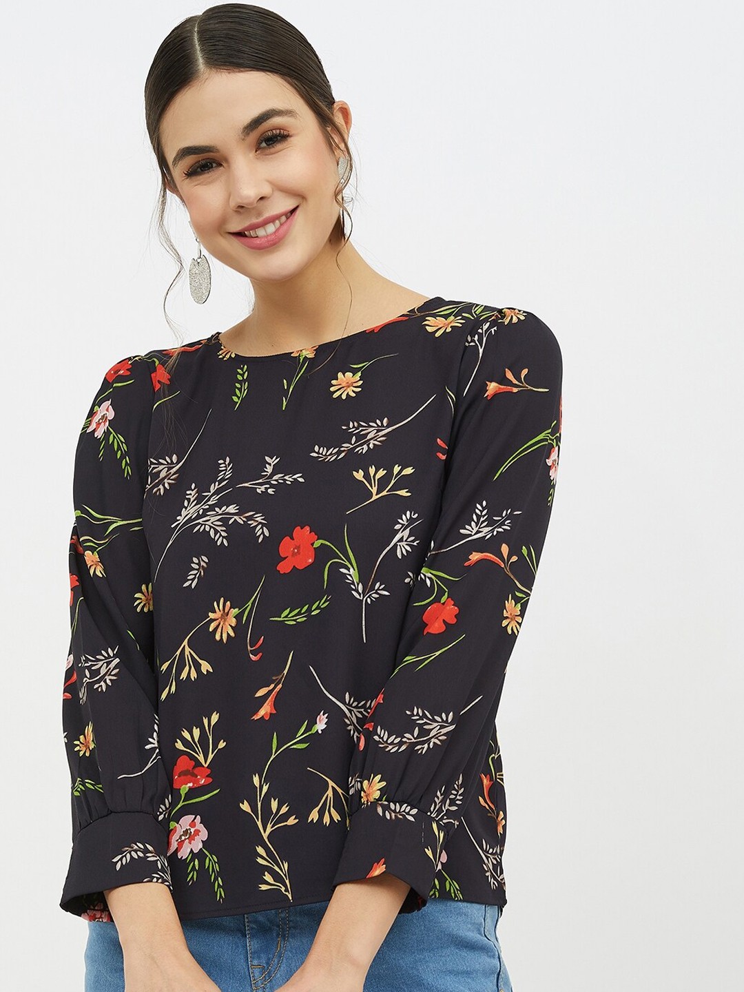 

Harpa Women Navy Blue Printed Top