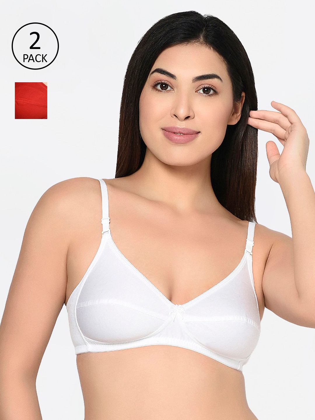 

Bodycare Pack Of 2 White & Red Solid Non-Wired Non Padded Everyday Bra 1567WREDW-3PCS
