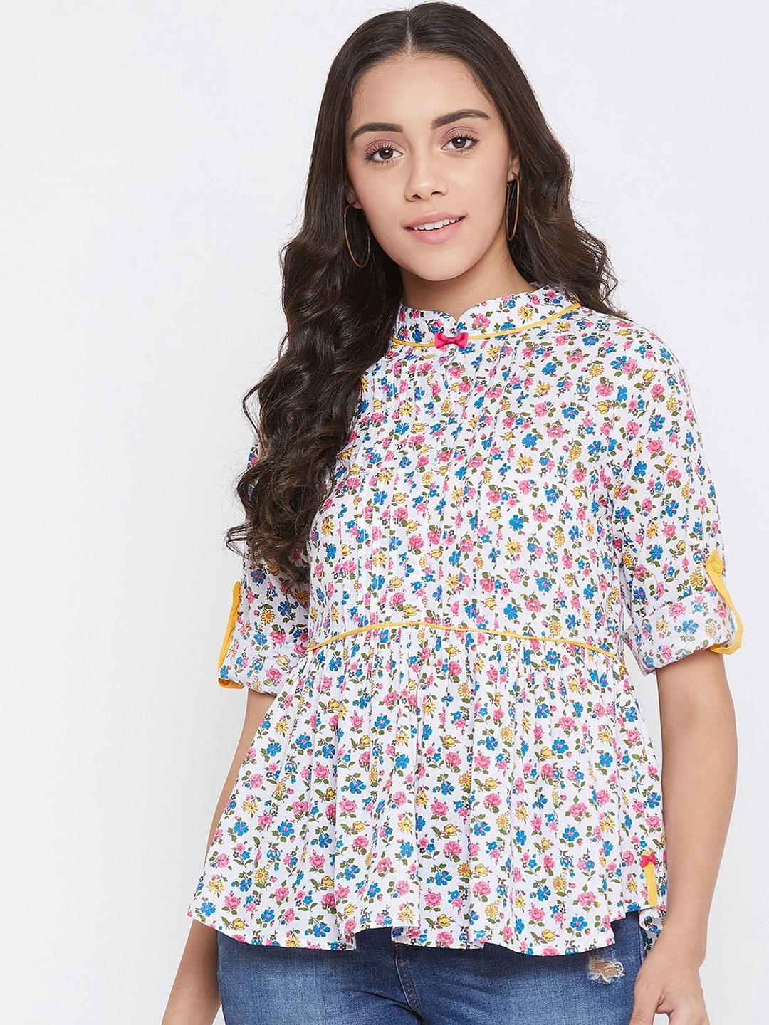 

WineRed Women White Printed A-Line Top