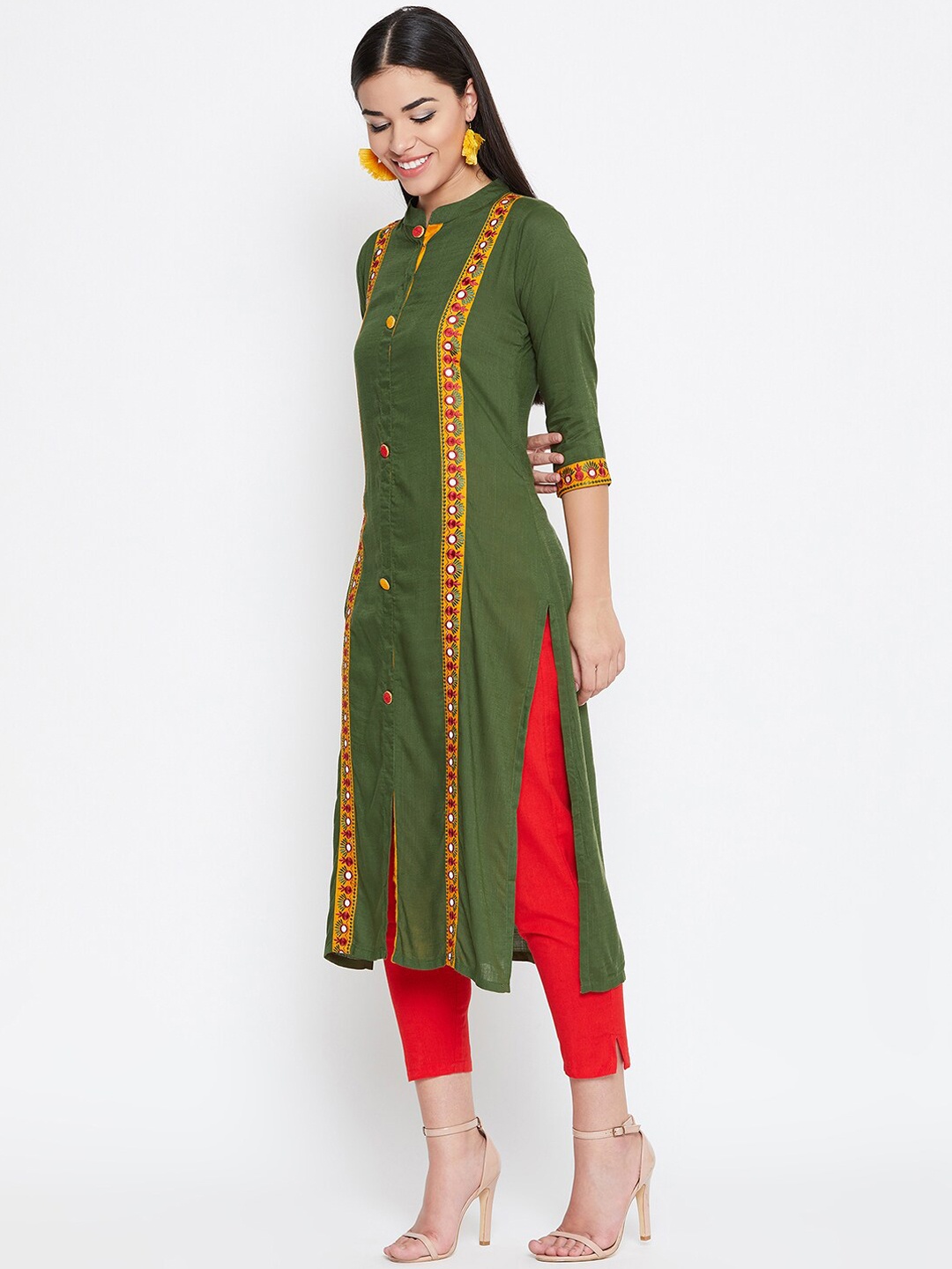

WineRed Women Green Solid A-Line Kurta