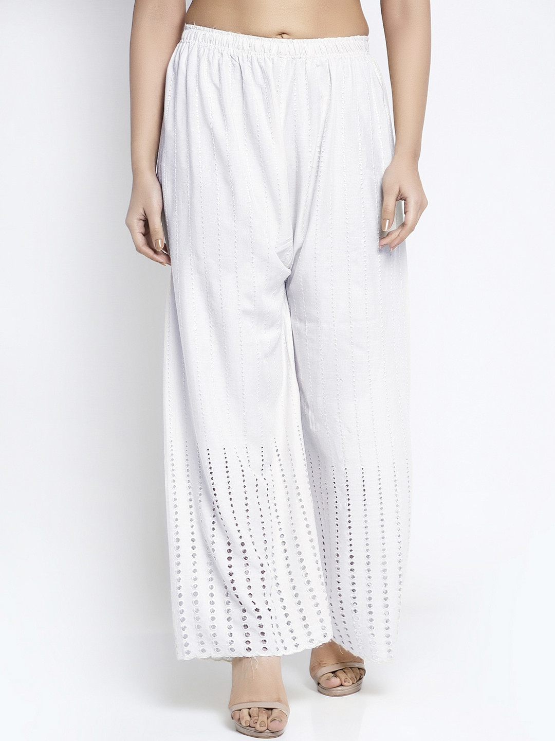 

GRACIT Women White Self Design Flared Palazzos