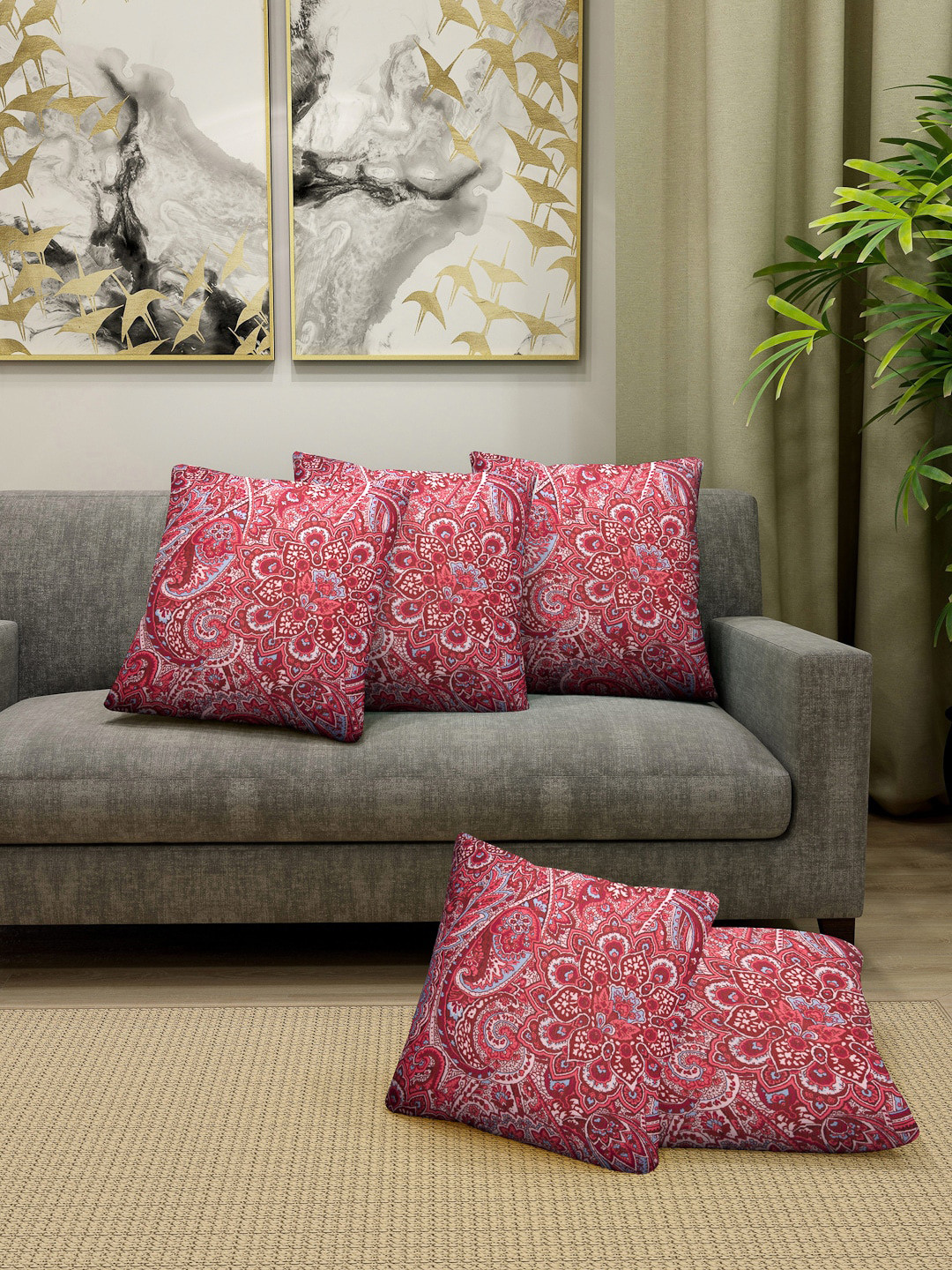 

Cortina Unisex Multicolored Set of 5 Printed Cushion Covers, Multi