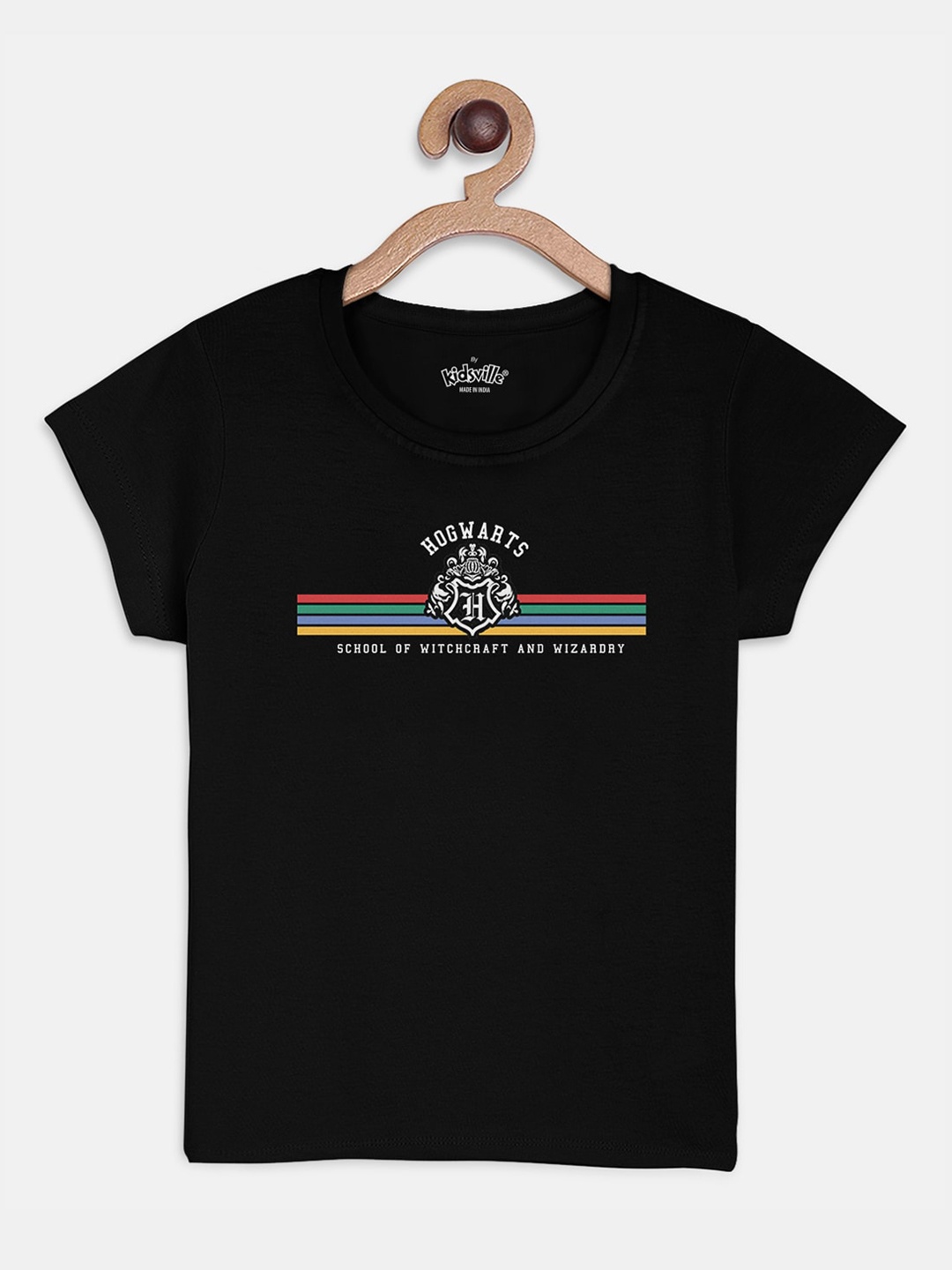 

Kids Ville Girls Black Typography Printed T-shirt