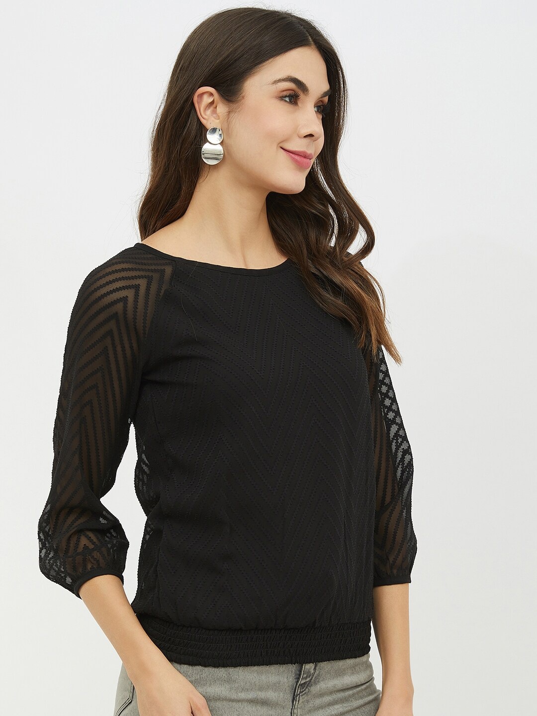 

Harpa Women Black Self Design Blouson Top