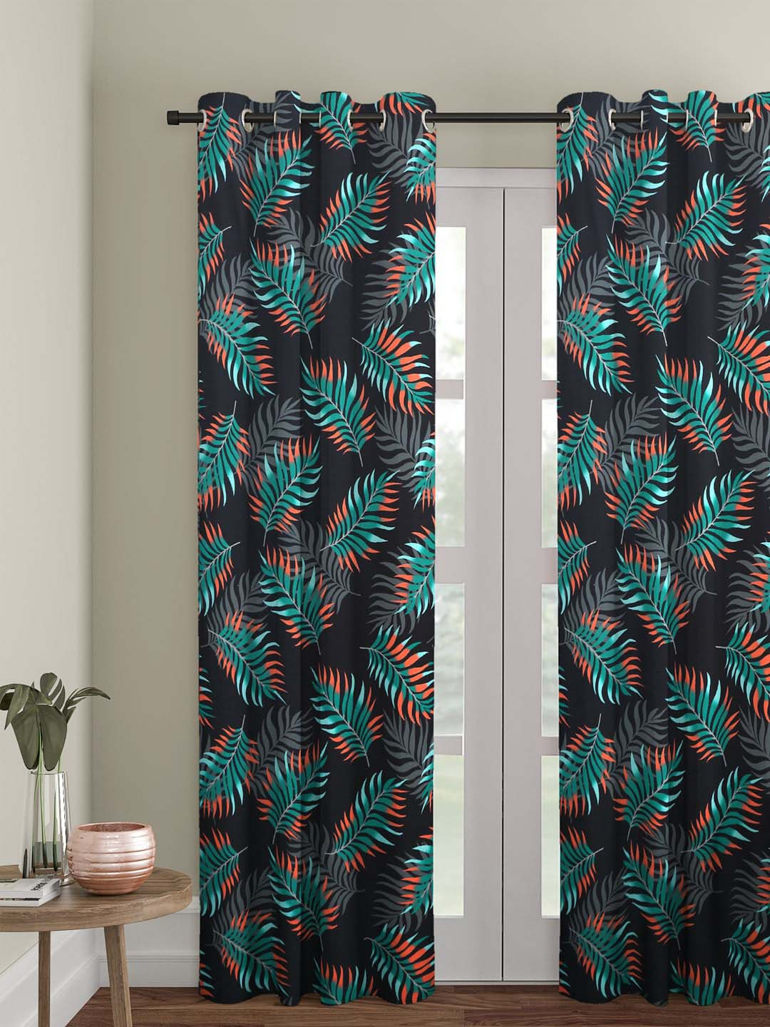 

Cortina Black & Green Single Printed Regular Long Door Curtain