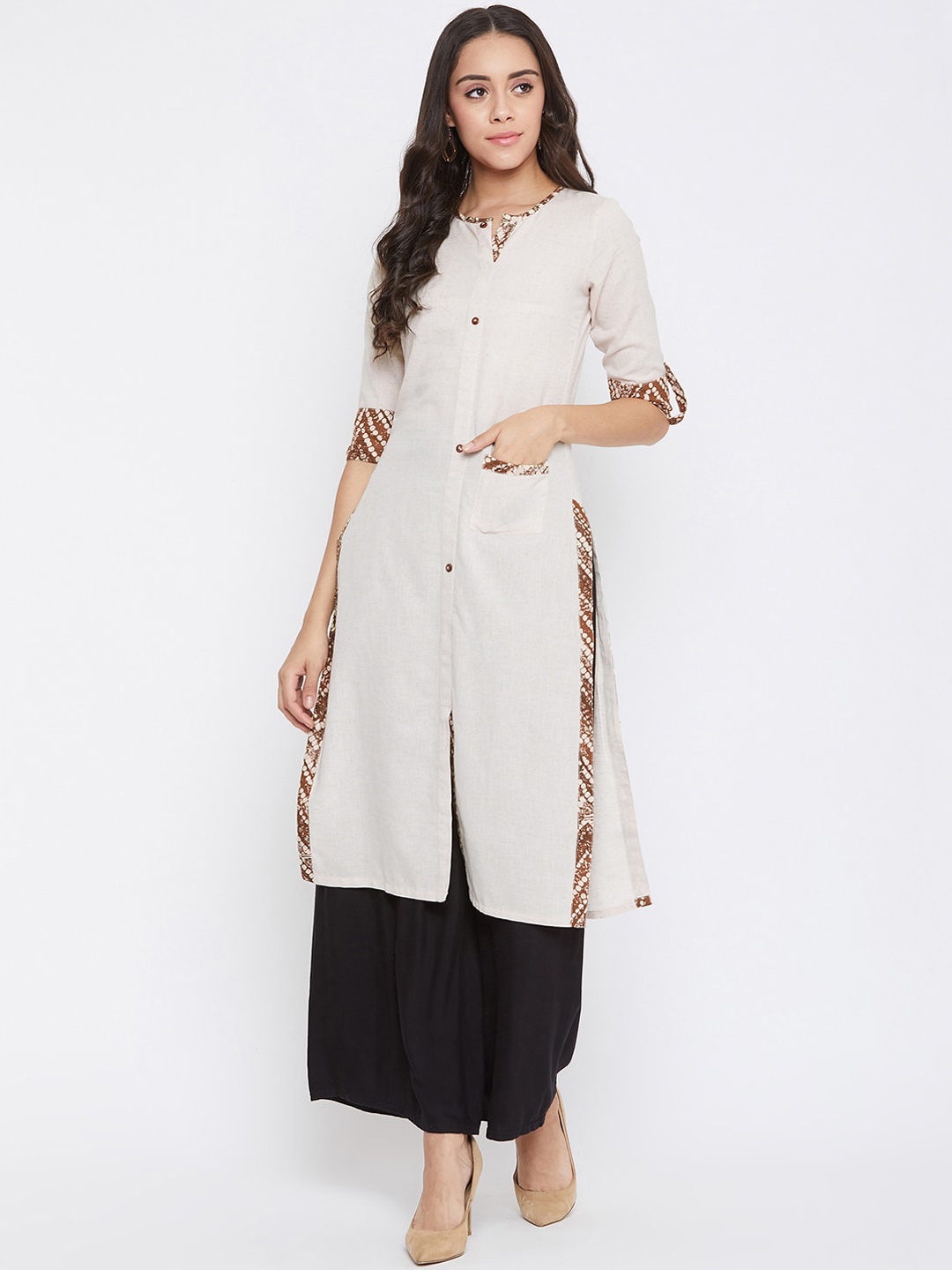 

WineRed Women Beige Solid Straight Kurta