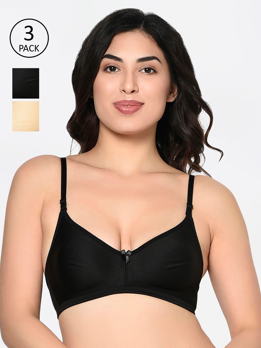

Bodycare Pack Of 3 Solid Non-Wired Non Padded Everyday Bra, Black