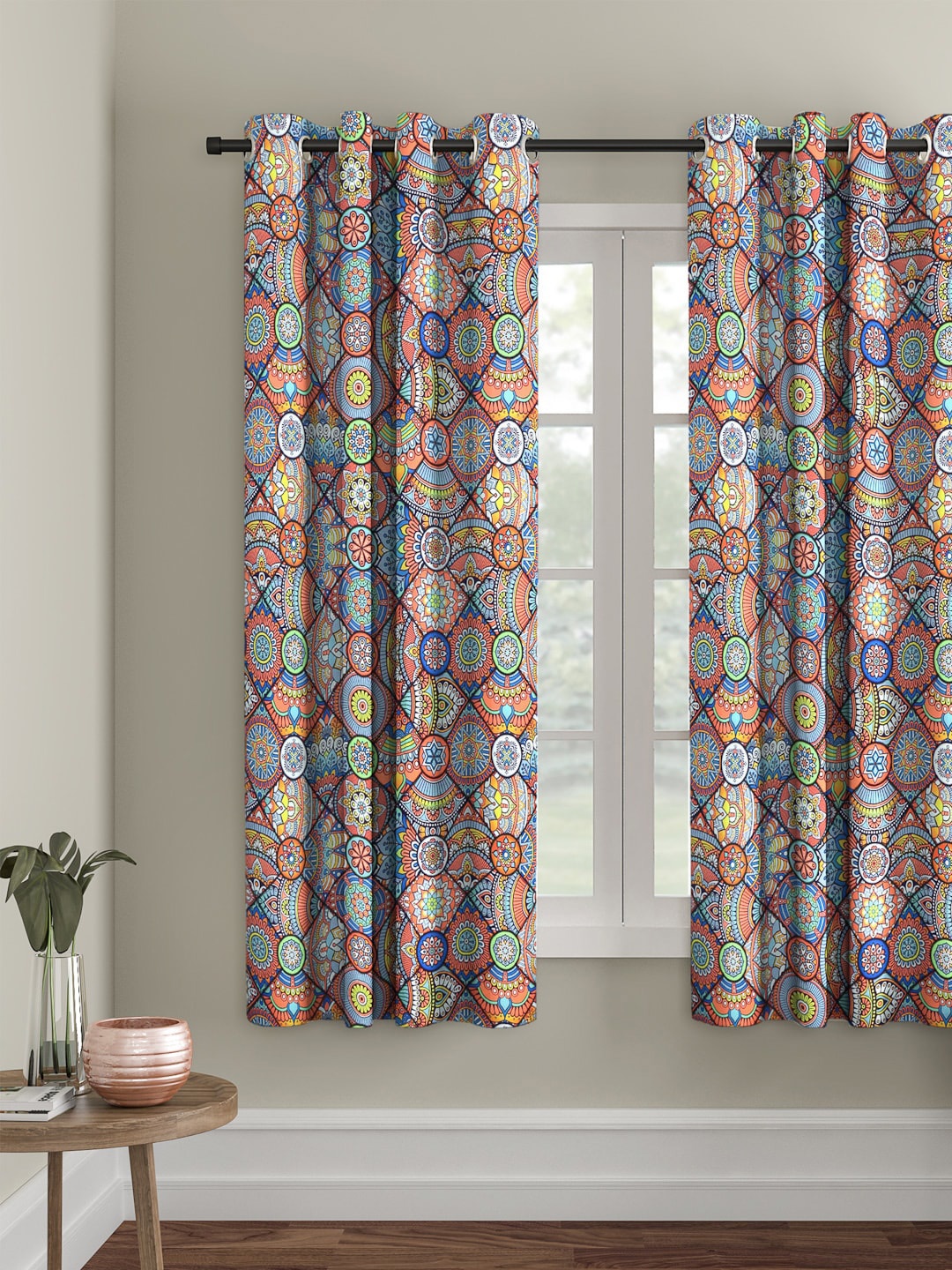 

Cortina Blue & Peach-Coloured Single Regular Curtain