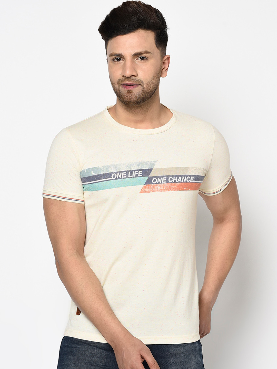 

Duke Men Off-White Printed Round Neck T-shirt