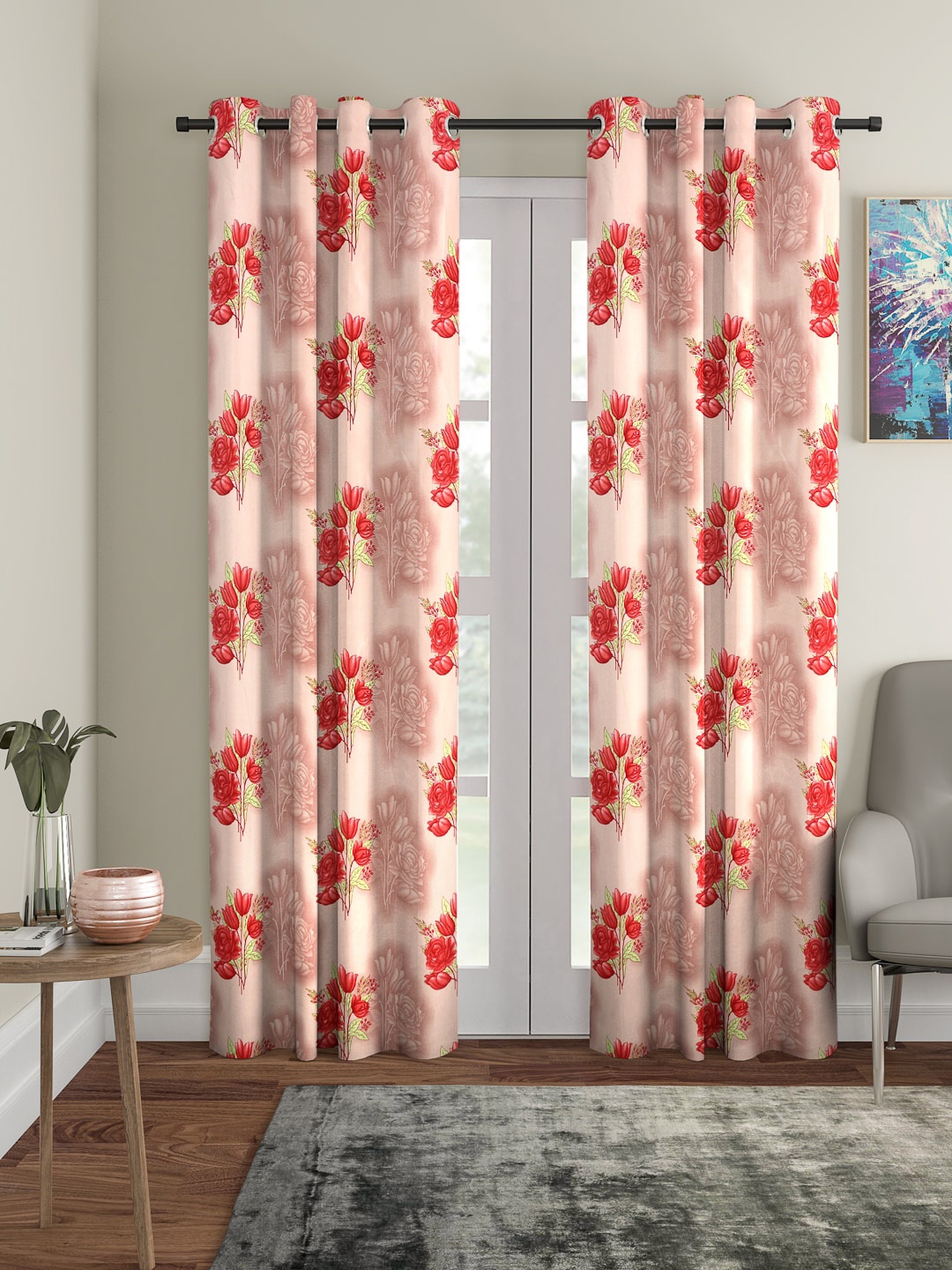 

Cortina Pink & Red Printed Set of 2 Curtains