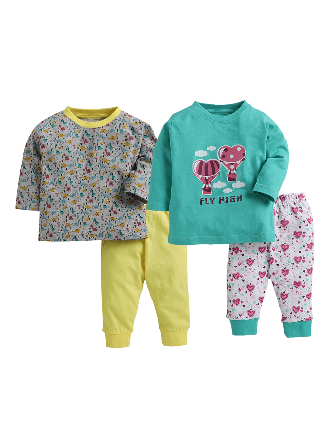 

BUMZEE Kids Set Of 2 Printed T-shirt with Pyjamas, Yellow
