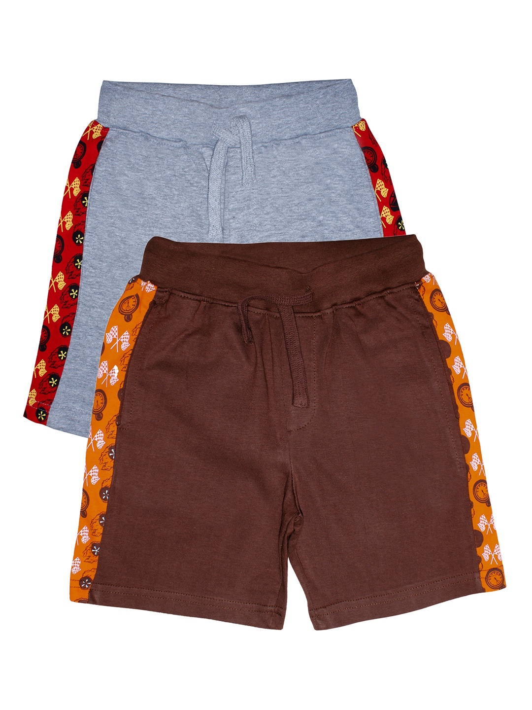 

KiddoPanti Boys Pack Of 2 Brown & Grey Melange Solid Regular Fit Regular Shorts