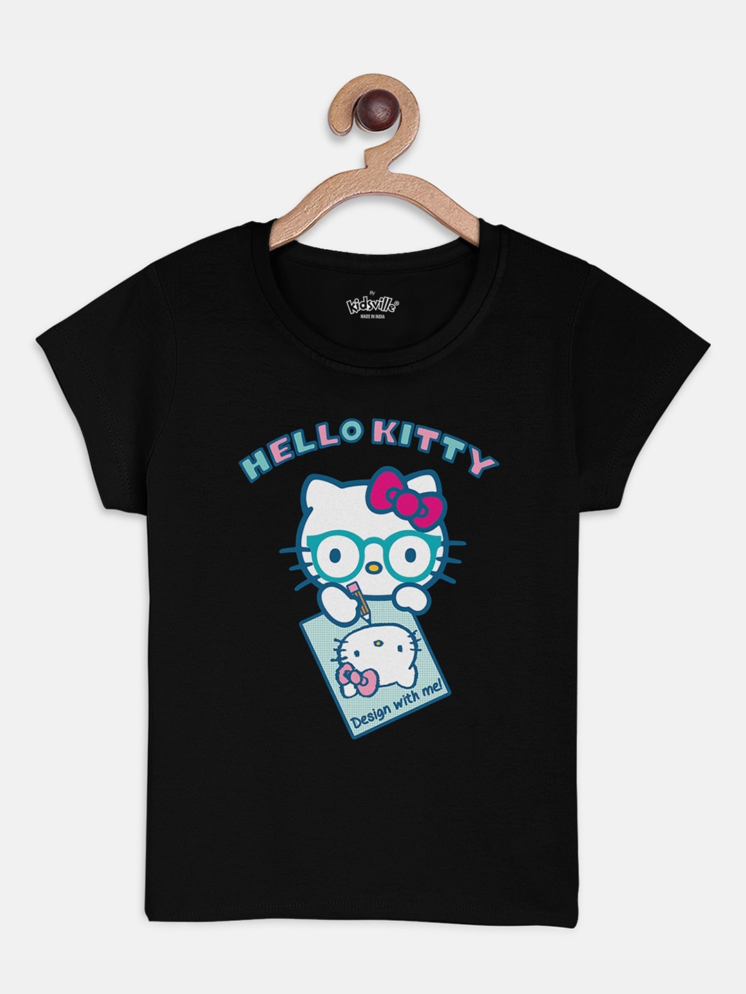 

Kids Ville Hello Kitty Printed Black tshirt for Girls