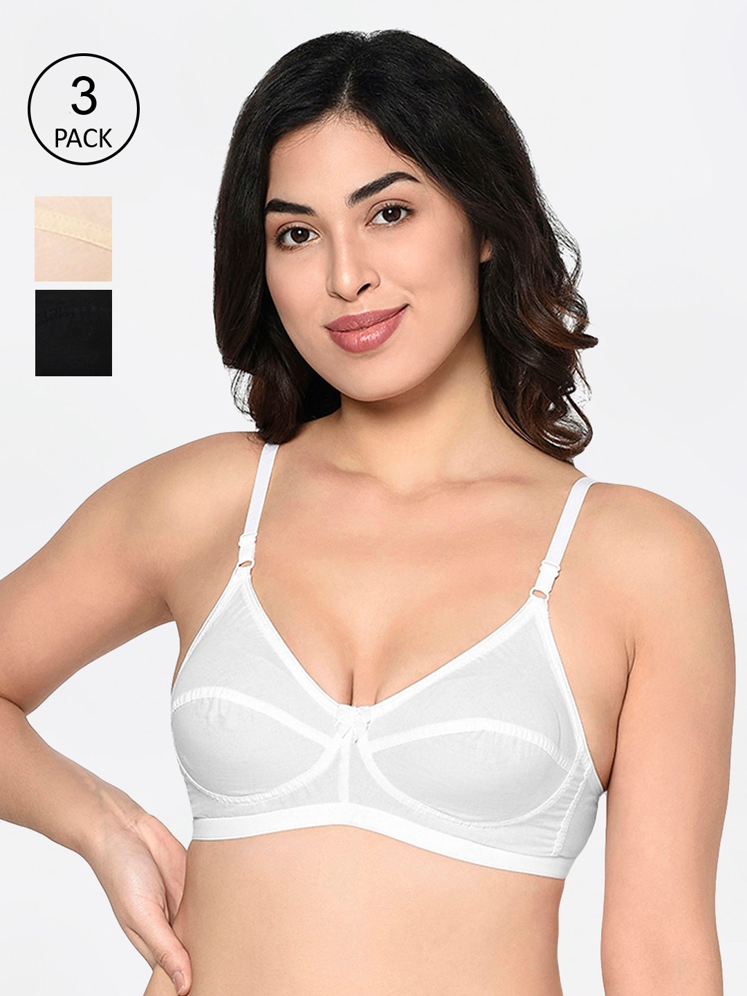 

Bodycare Black and White Solid Non-Wired Non Padded Everyday Bras Pack of 3