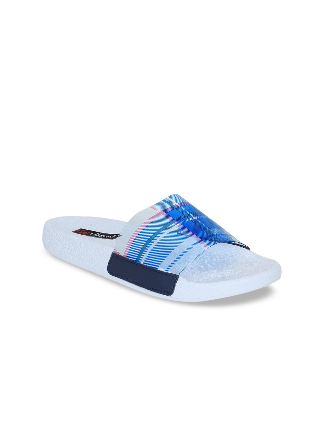 

Get Glamr Women Blue & White Printed Sliders