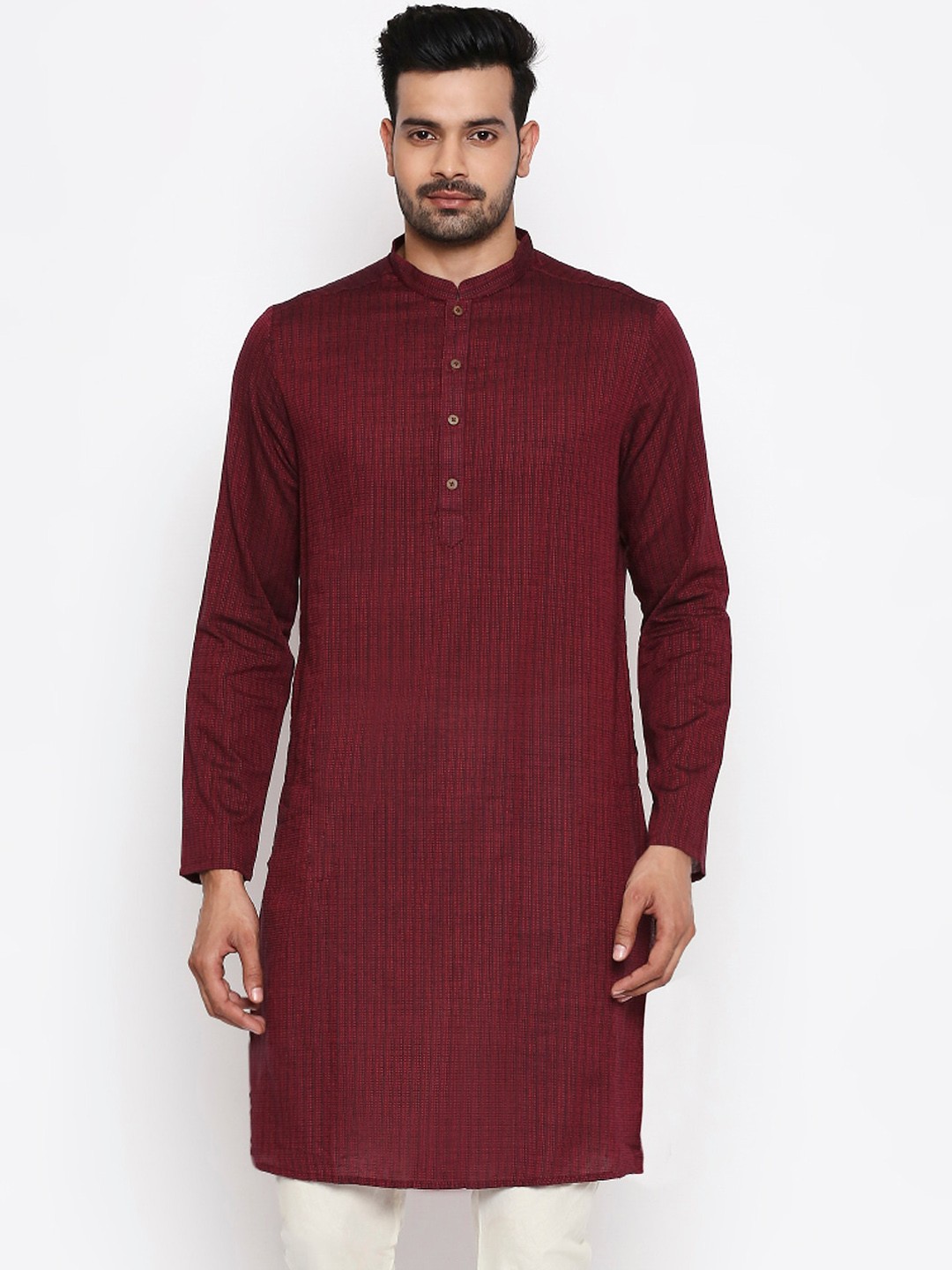 

indus route by Pantaloons Men Maroon Woven Design Straight Kurta