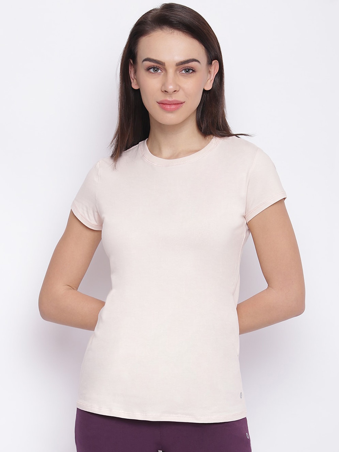 

Enamor Women Pink Slim Fit Crew Round Neck T-Shirt