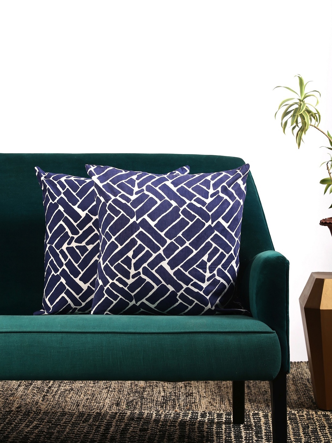 

Contrast Living Blue & White Set of 2 Geometric Square Cushion Covers