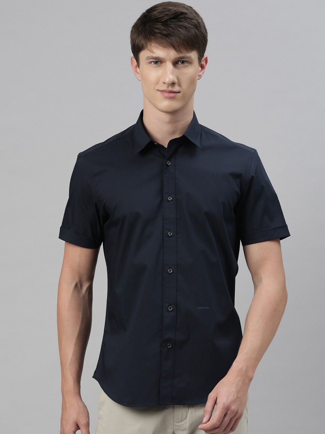 

RARE RABBIT Men Navy Blue Regular Fit Printed Casual Shirt