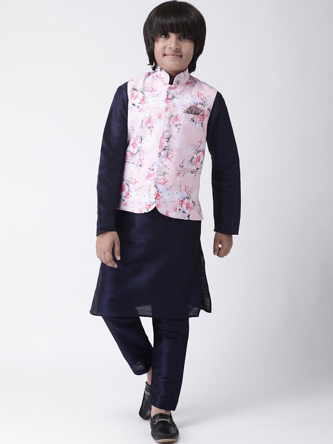 Hangup Boys Multicoloured Solid Kurta with Pyjamas & Nehru Jacket, Multi