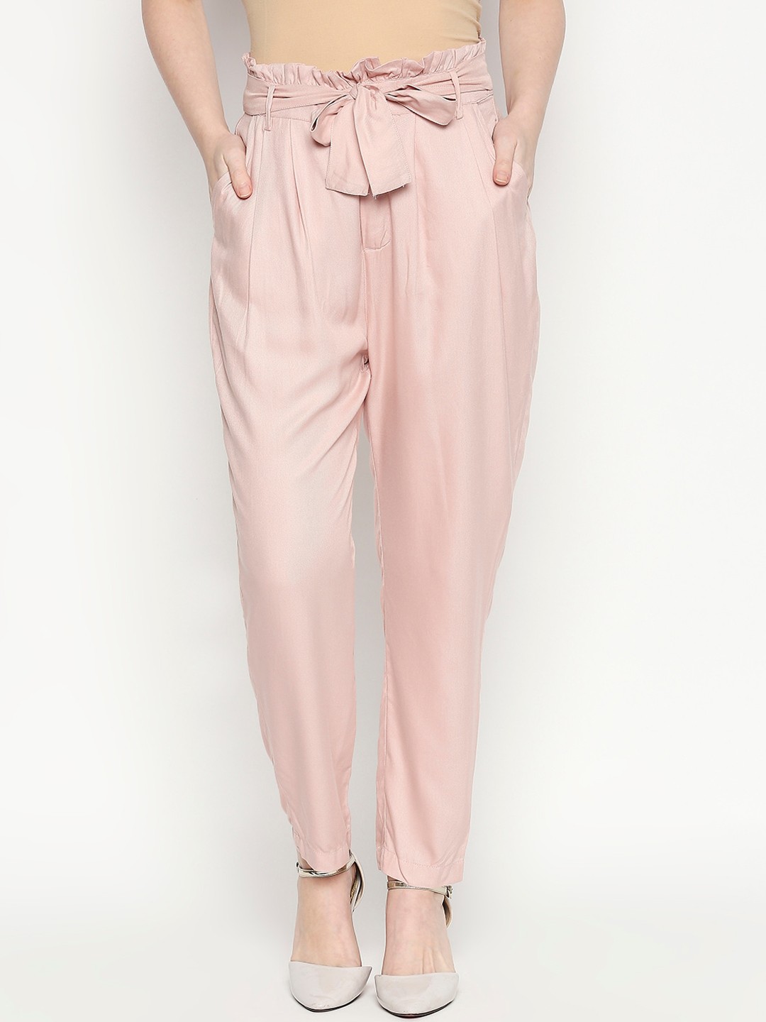 

People Women Pink Tapered Fit Solid Peg Trousers
