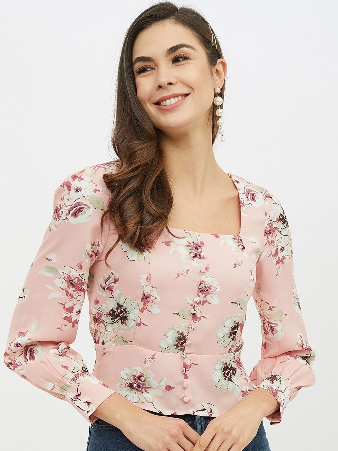 

Harpa Pink Printed Peplum Top