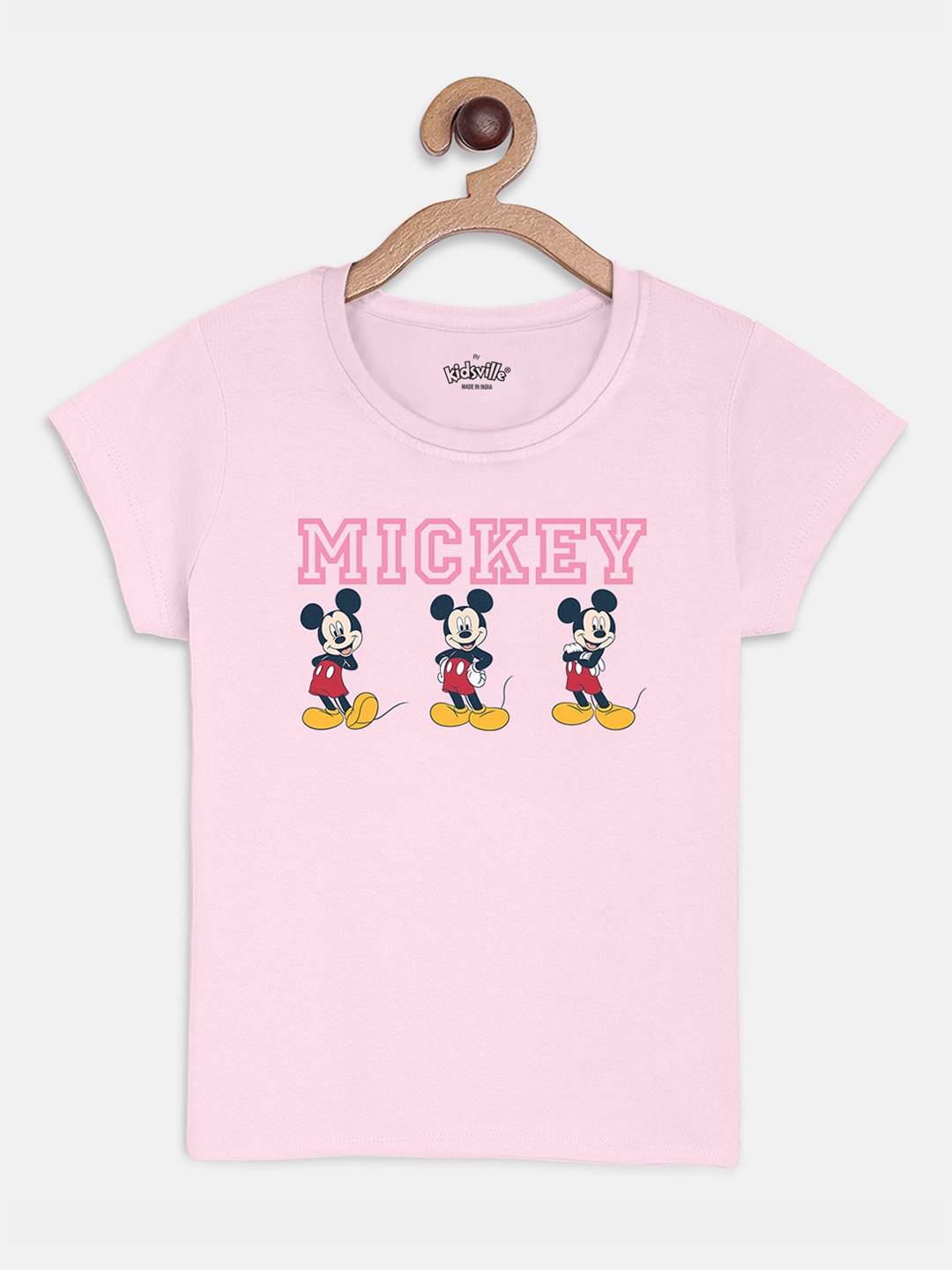 

Kids Ville Girls Pink Mickey Friends Printed Round Neck Pure Cotton T-shirt