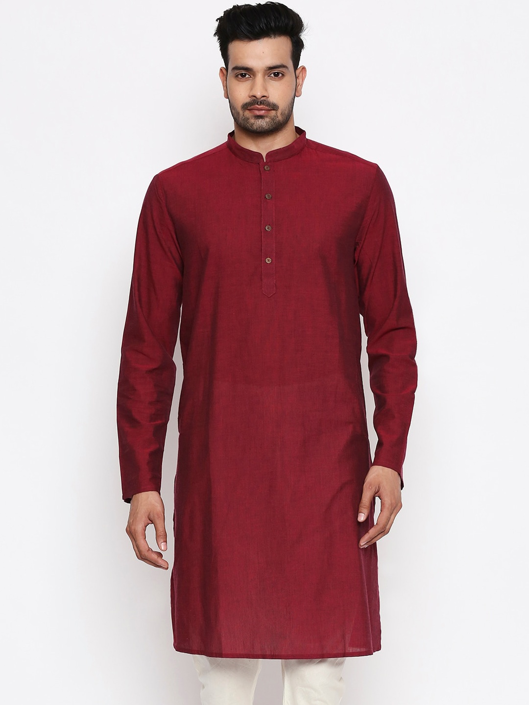 

indus route by Pantaloons Men Maroon Solid Straight Kurta