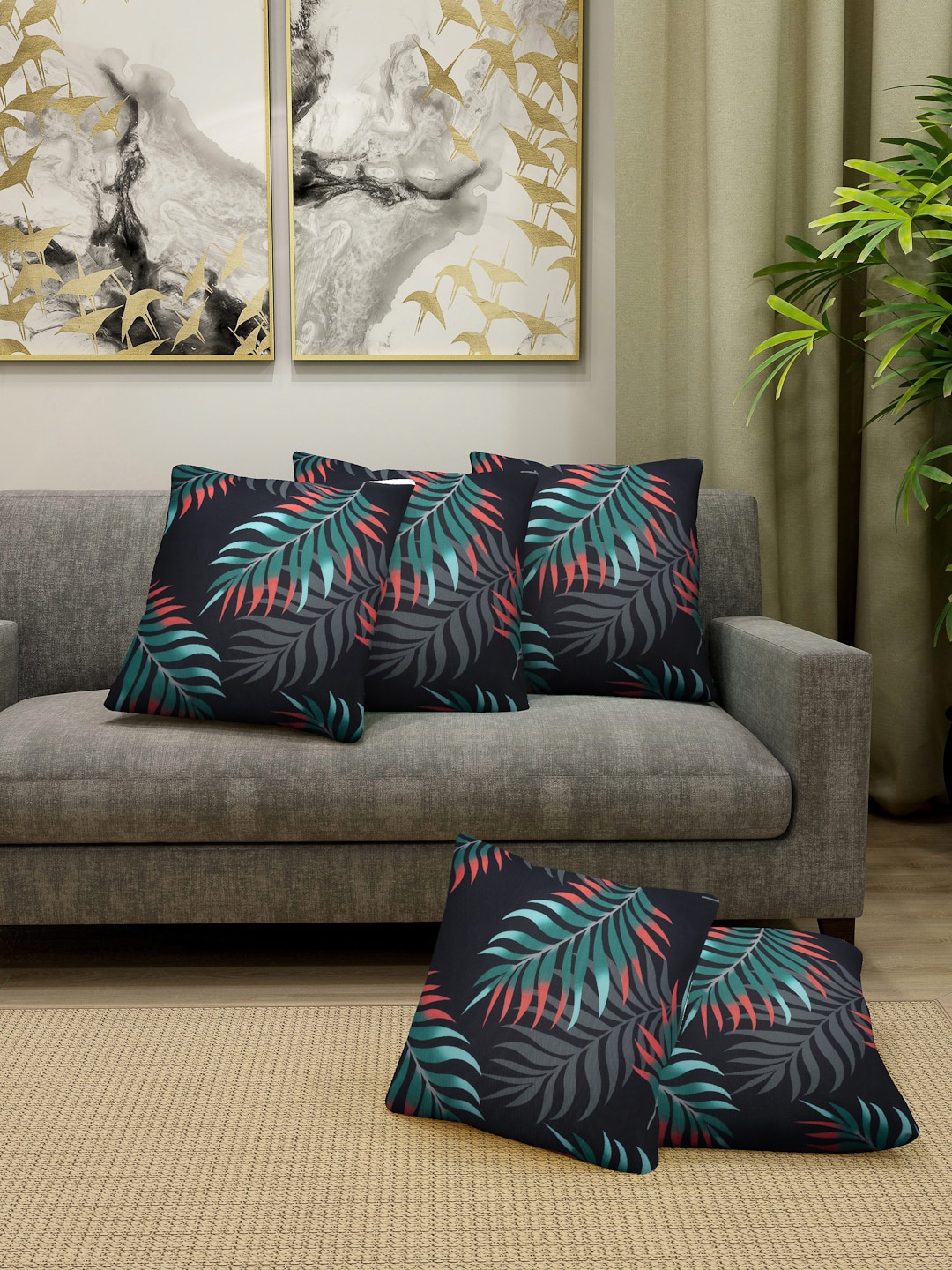 

Cortina Multicolored Set of 5 Printed Cushion Covers, Multi