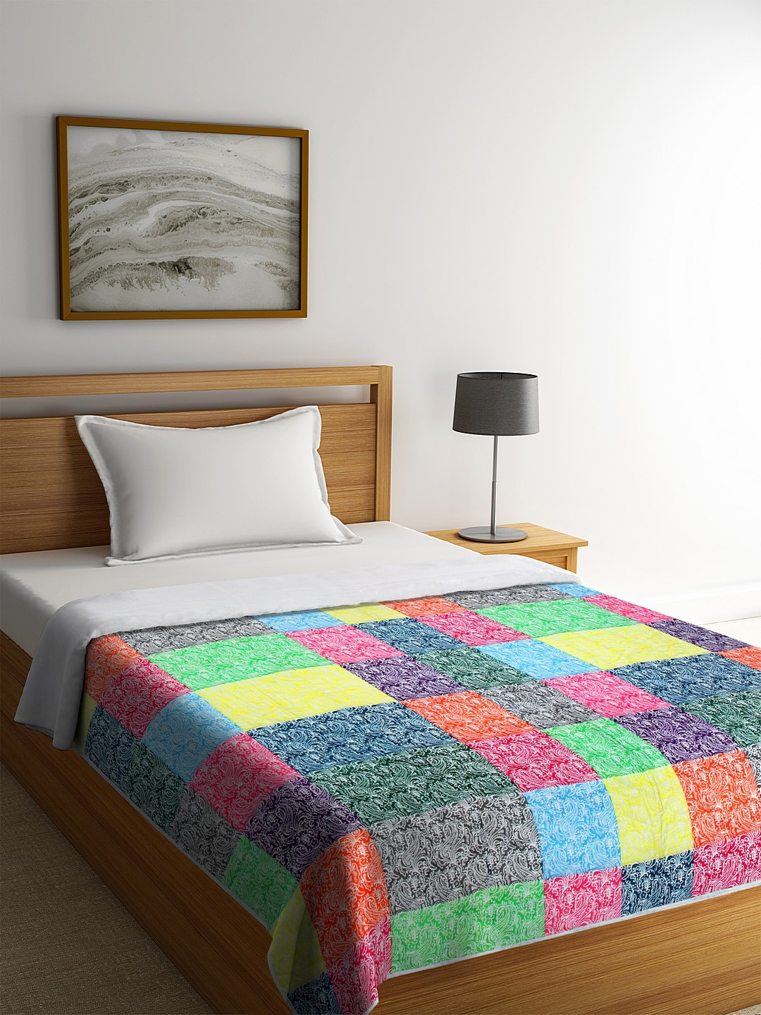 

REME Blue & Green Ethnic Motifs Heavy Winter 150 GSM Pure Organic Cotton Single Bed Quilt