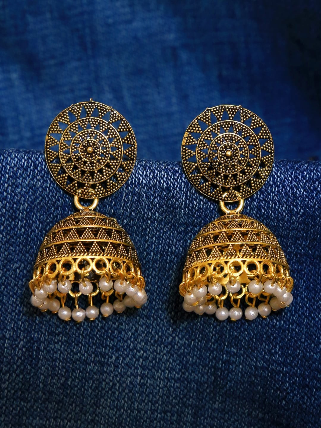 

Crunchy Fashion Gold-Toned Contemporary Jhumkas
