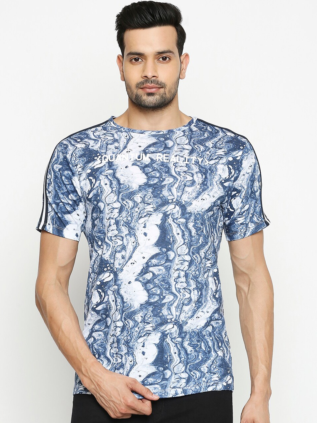 SF JEANS by Pantaloons Men Blue Printed Round Neck T-shirt