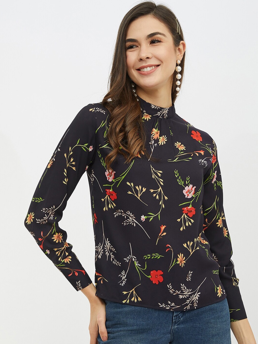 

Harpa Women Navy Blue Printed Top