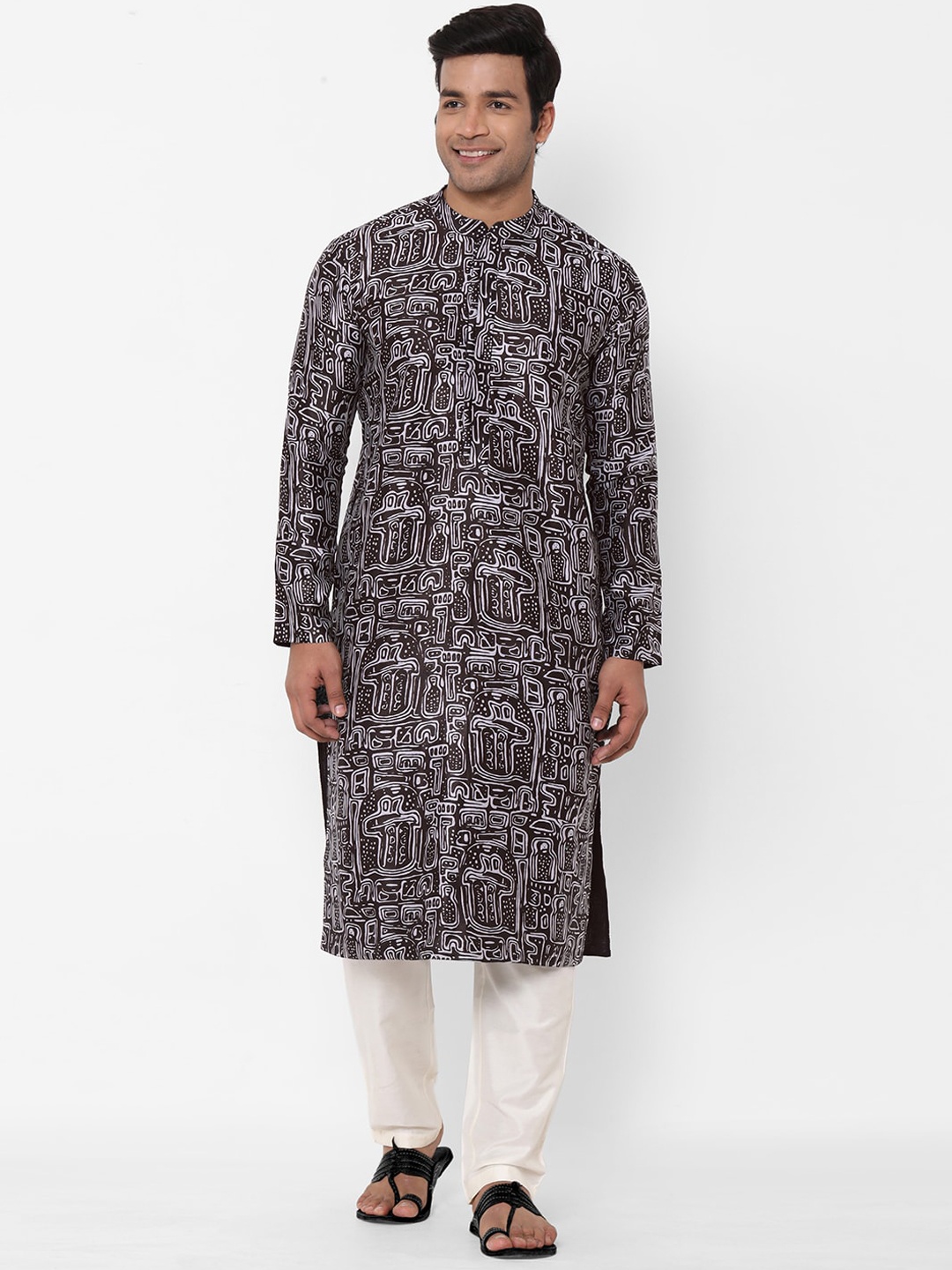 

Masaba Men Black & White Printed Straight Kurta