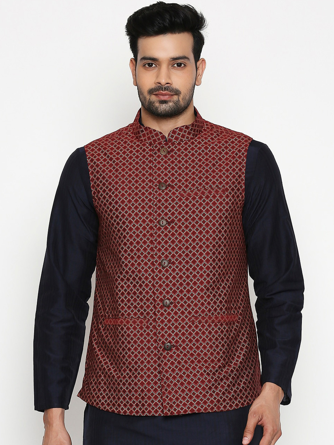 

indus route by Pantaloons Men Maroon Printed Waistcoat