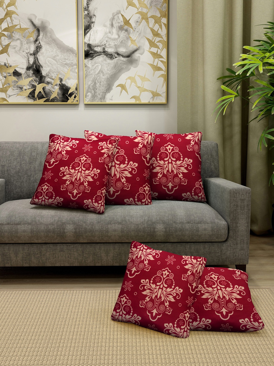 

Cortina Red & Beige Set of 5 Ethnic Motifs Square Cushion Covers