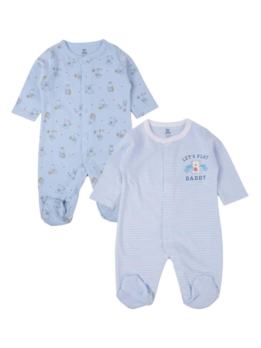 

i bears Infants Kids Blue Printed Set of 2 Rompers