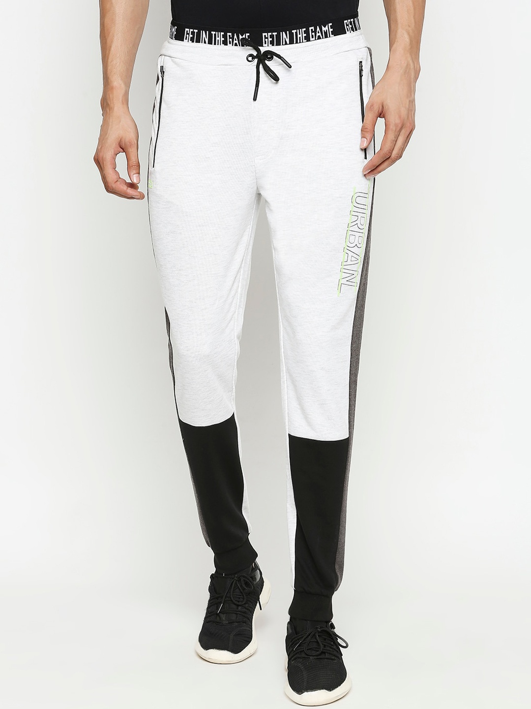 

Ajile by Pantaloons Men Grey Melange & Black Colourblocked Slim-Fit Joggers