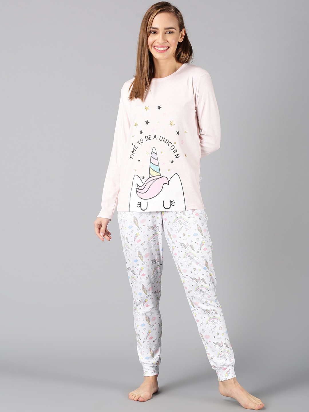

Snarky Gal Women Pink & White Printed Night Suit