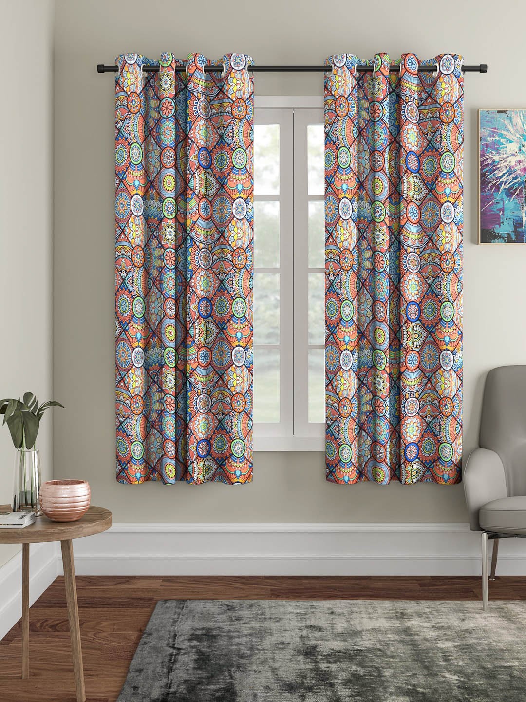 

Cortina Multicoloured Set of 2 Printed Regular Window Curtains, Multi