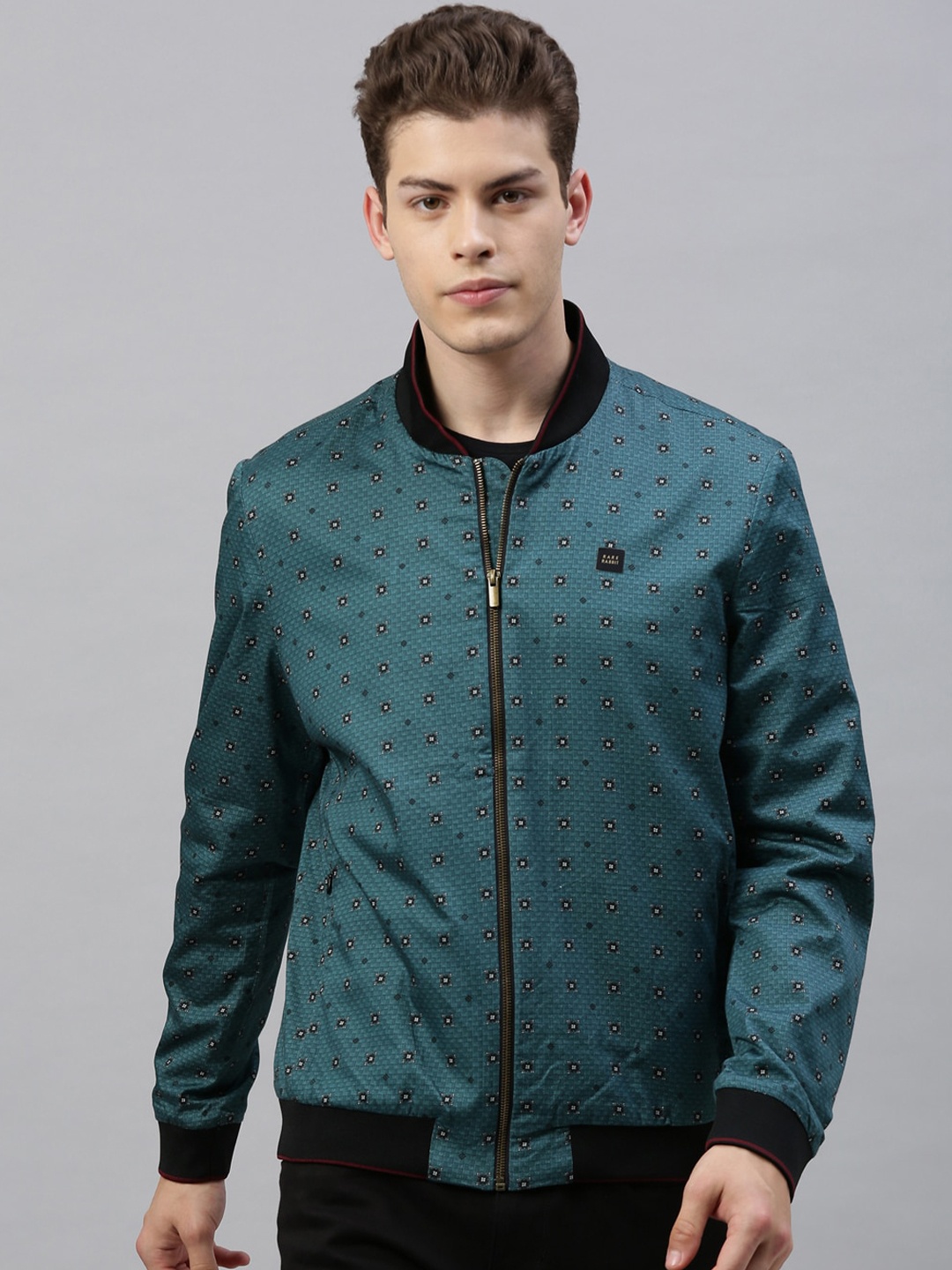 

RARE RABBIT Men Green Printed Insulator Bomber Jacket