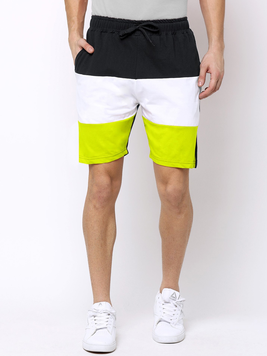 

Maniac Men Black & White Colourblocked Slim Fit Regular Shorts