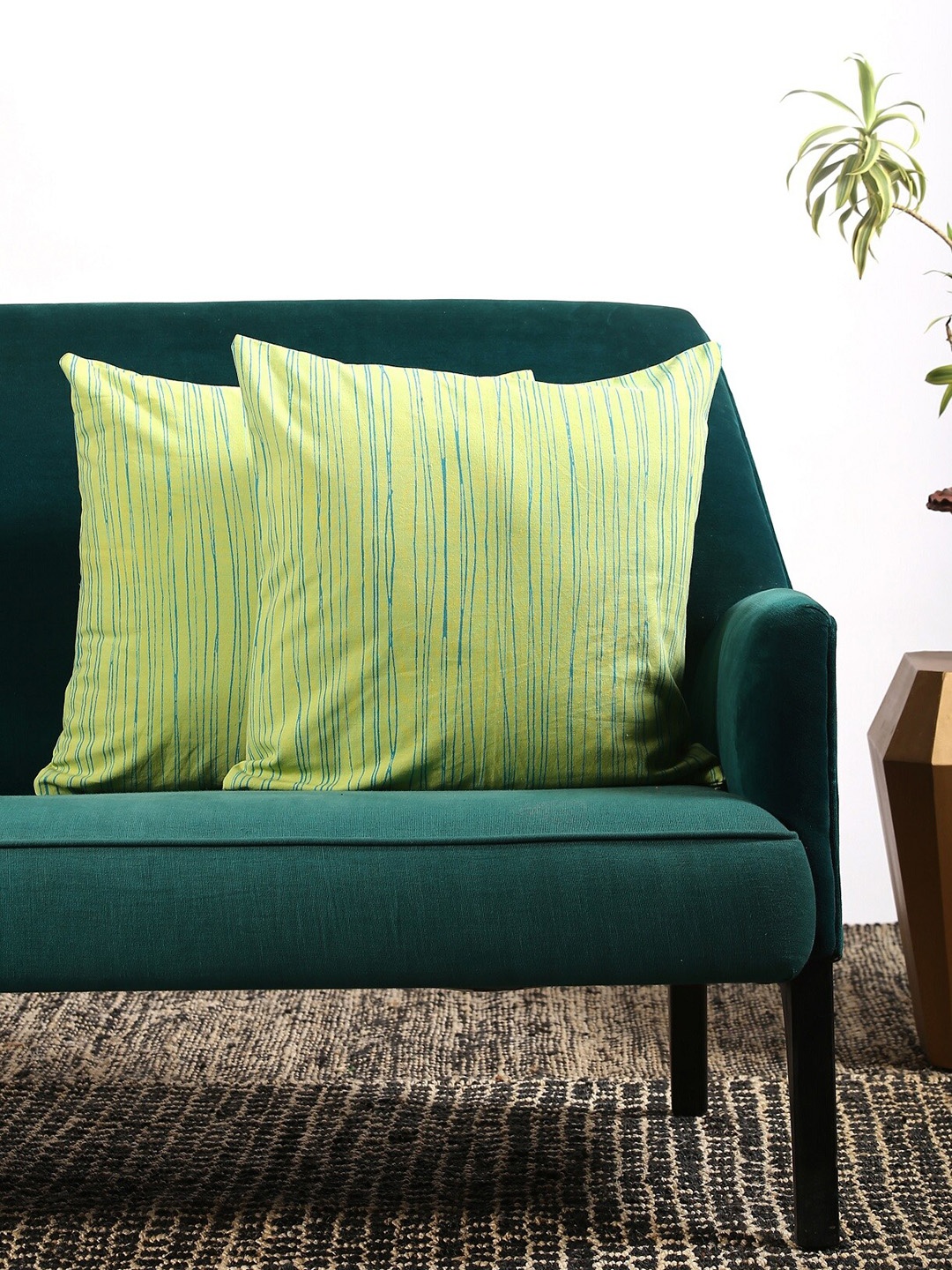 

Contrast Living Green & Blue Set of 2 Striped Square Cushion Covers