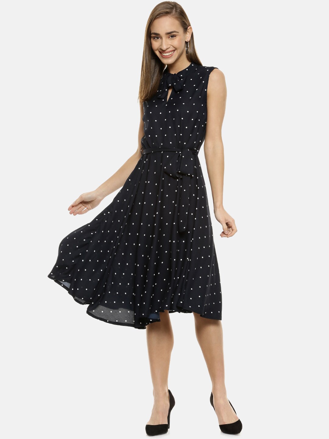

Campus Sutra Women Navy Blue Printed Fit and Flare Dress