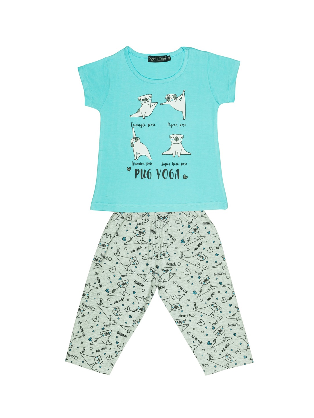 

Todd N Teen Girls Blue & Grey Printed T-shirt with Capris