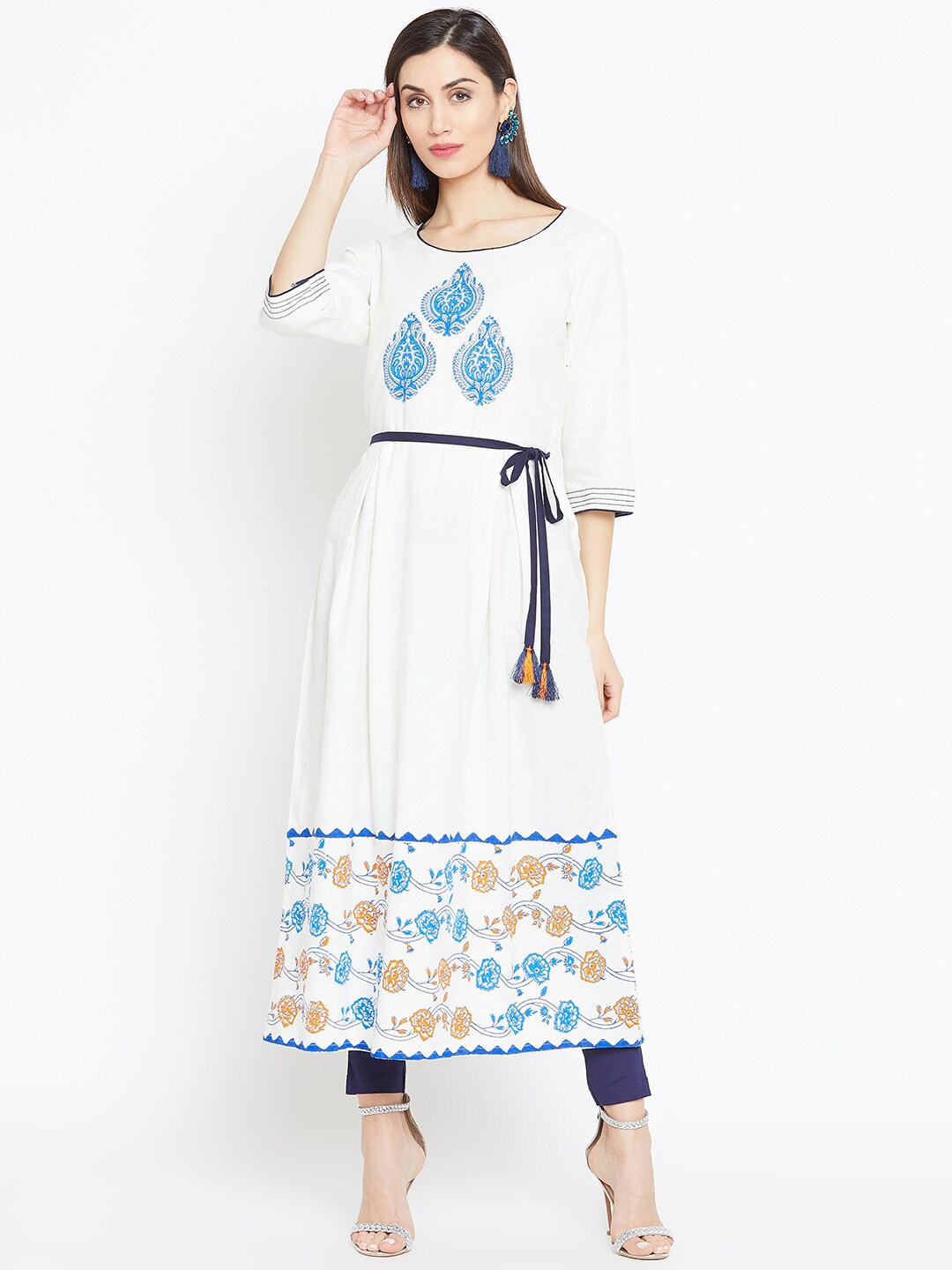 

WineRed Women White Printed A-Line Kurta