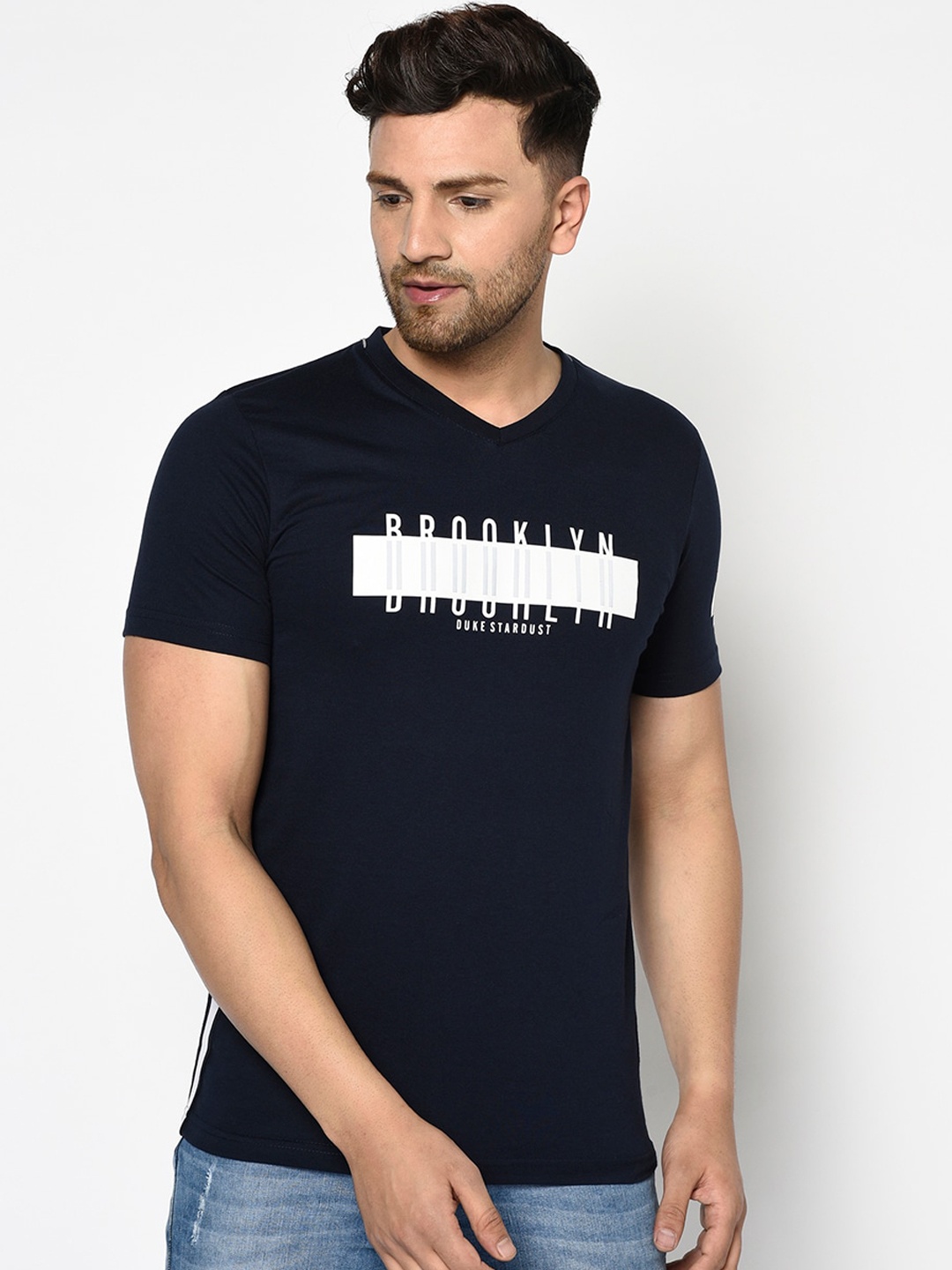 

Duke Men Navy Blue Printed Round Neck T-shirt