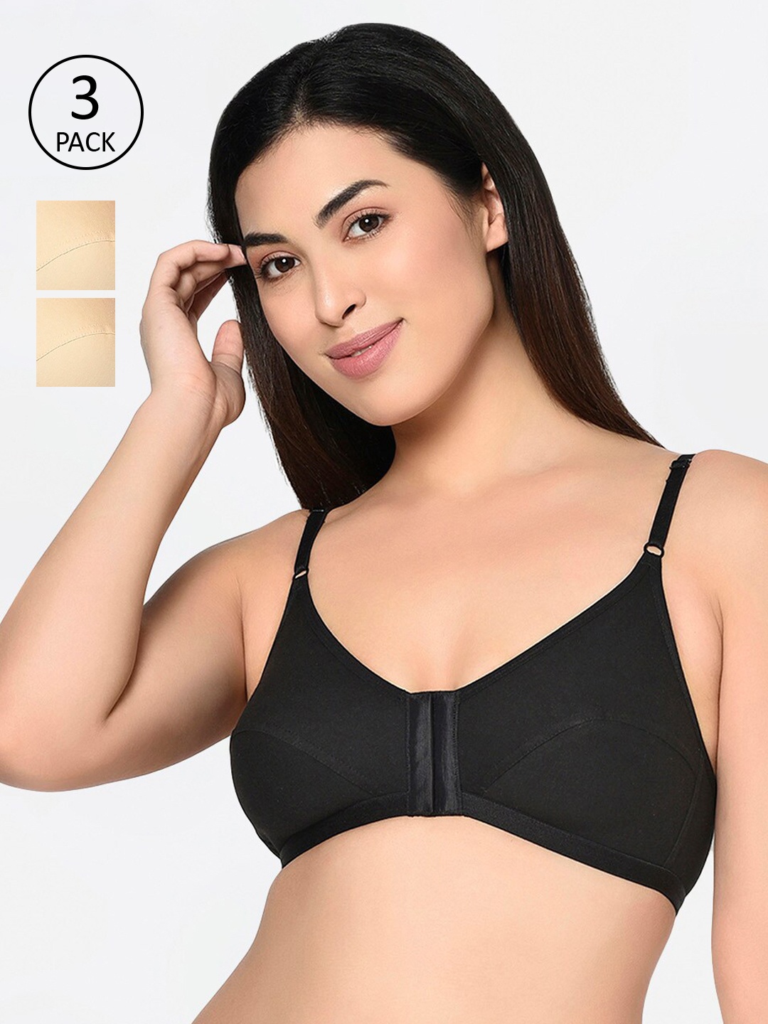 Bodycare Pack Of 3 Solid Non-Wired Non Padded Everyday Bras 1568SBS-3PCS, Black