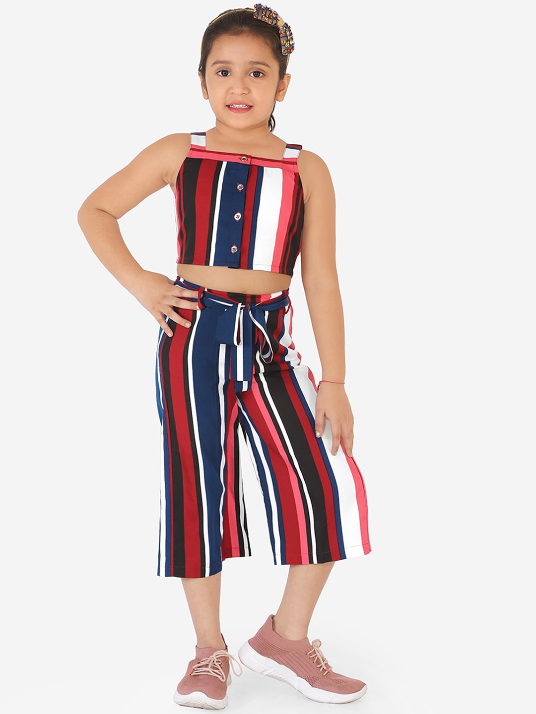 Naughty Ninos Girls Multicoloured Striped Top with Palazzos, Multi